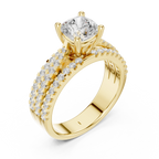 14K Yellow Gold Cushion-Cut Triple-Row Pavé Diamond Engagement Ring