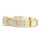 14K Yellow Gold Cushion-Cut Triple-Row Pavé Diamond Engagement Ring