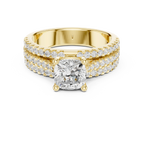 14K Yellow Gold Cushion-Cut Triple-Row Pavé Diamond Engagement Ring
