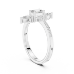 10K White Gold Vertical Emerald & Pear Pavé Three-Stone Engagement Ring