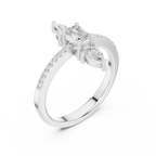10K White Gold Vertical Emerald & Pear Pavé Three-Stone Engagement Ring
