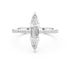 10K White Gold Vertical Emerald & Pear Pavé Three-Stone Engagement Ring