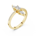 10K White Gold Vertical Emerald & Pear Pavé Three-Stone Engagement Ring