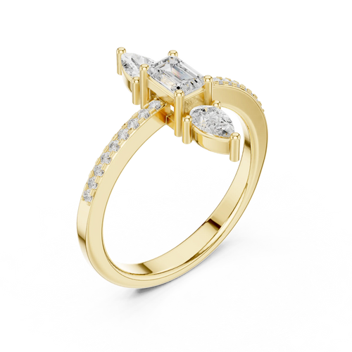 10K White Gold Vertical Emerald & Pear Pavé Three-Stone Engagement Ring