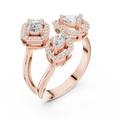 14K Rose Gold Tri-Shape Diamond Halo Engagement Bypass Ring