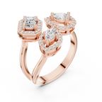 14K Rose Gold Tri-Shape Diamond Halo Engagement Bypass Ring