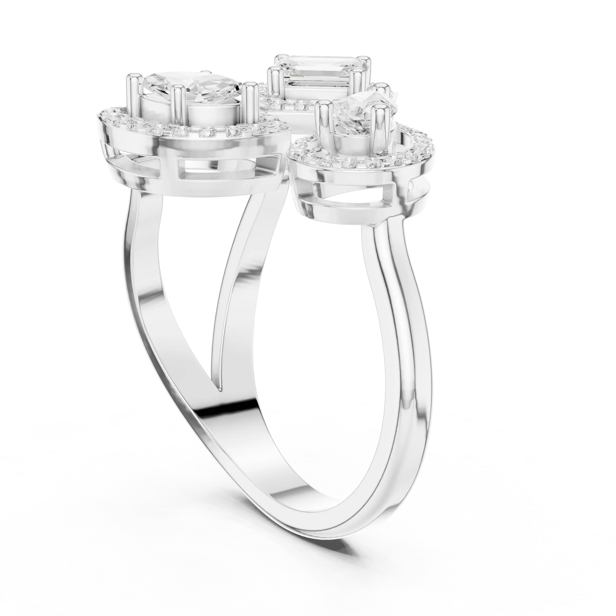 14K Rose Gold Tri-Shape Diamond Halo Engagement Bypass Ring