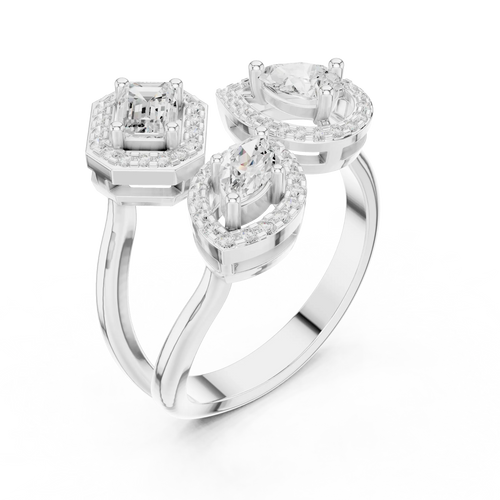 14K Rose Gold Tri-Shape Diamond Halo Engagement Bypass Ring