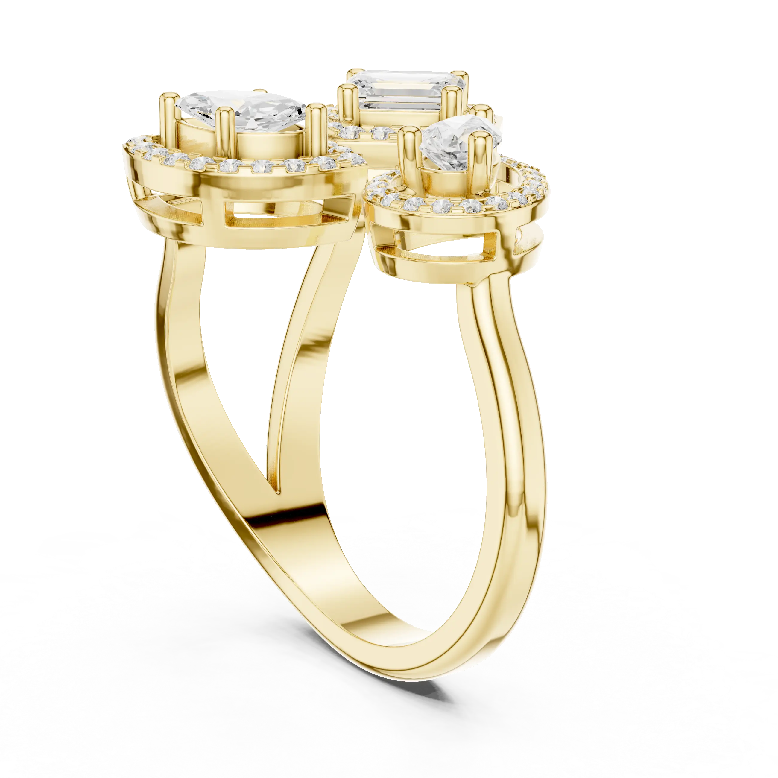 14K Rose Gold Tri-Shape Diamond Halo Engagement Bypass Ring