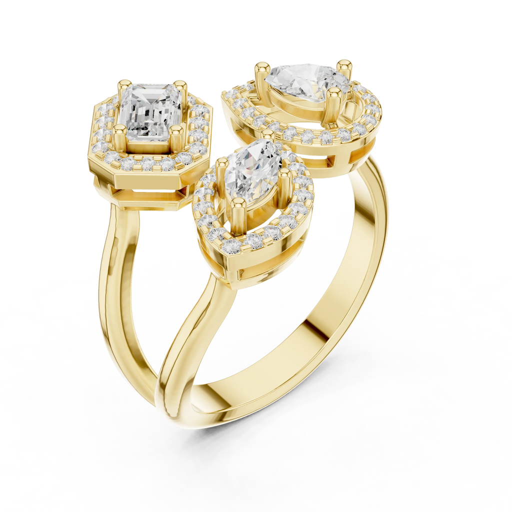 14K Rose Gold Tri-Shape Diamond Halo Engagement Bypass Ring