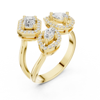 14K Rose Gold Tri-Shape Diamond Halo Engagement Bypass Ring