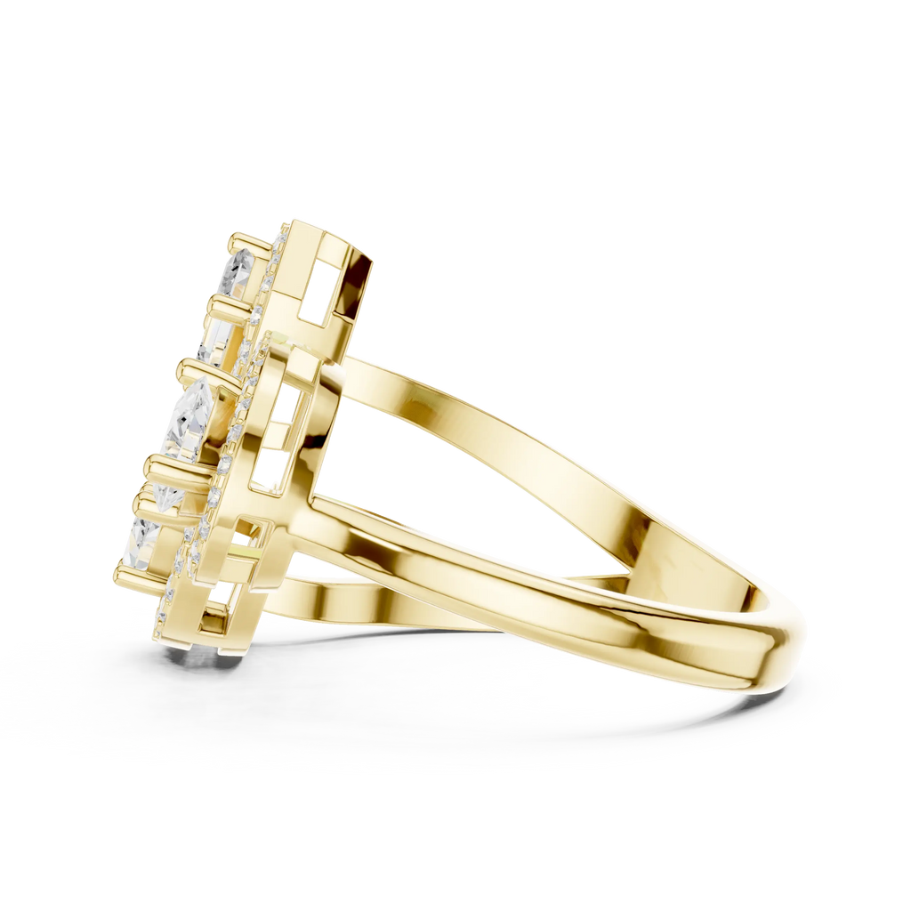 14K Rose Gold Tri-Shape Diamond Halo Engagement Bypass Ring
