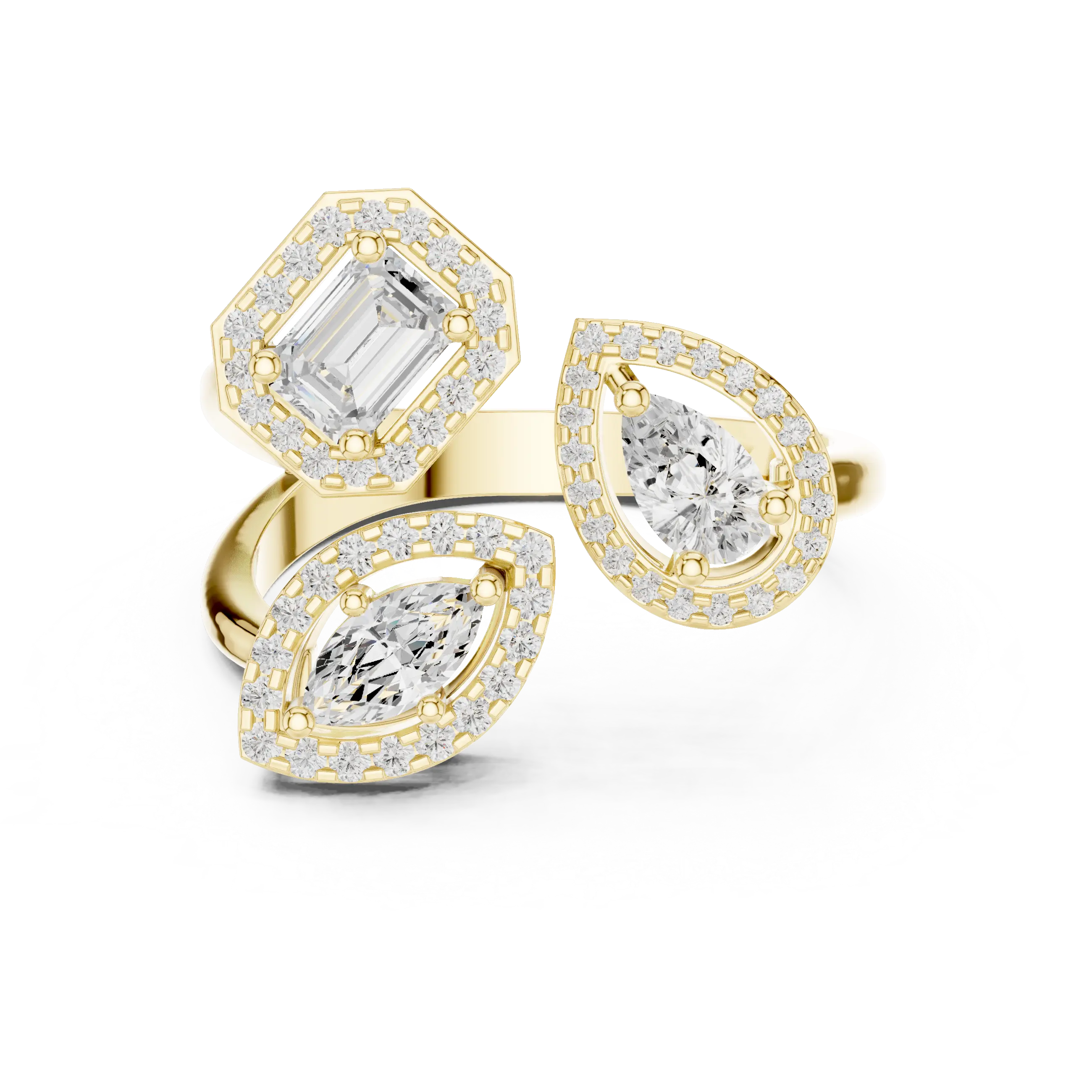 14K Rose Gold Tri-Shape Diamond Halo Engagement Bypass Ring