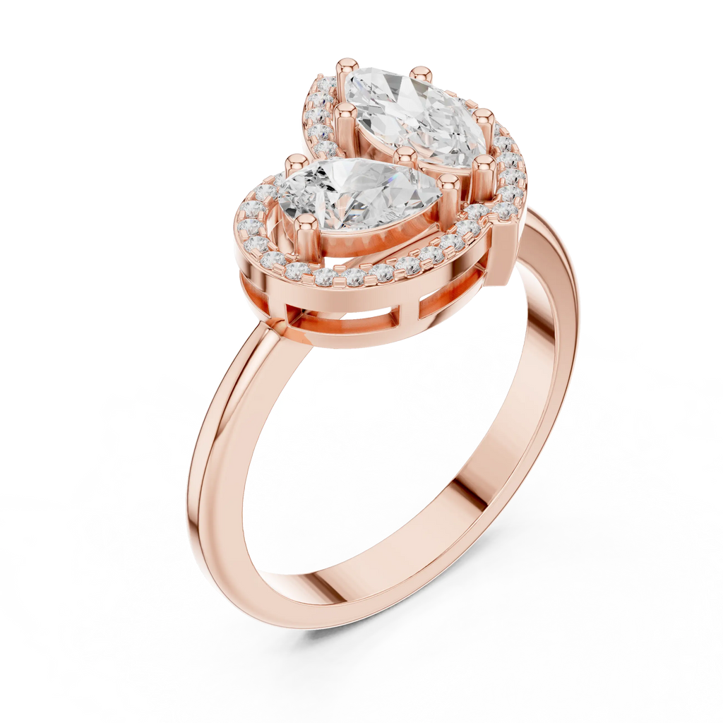 18K Yellow Gold Marquise and Pear-Cut Diamond Engagement Ring