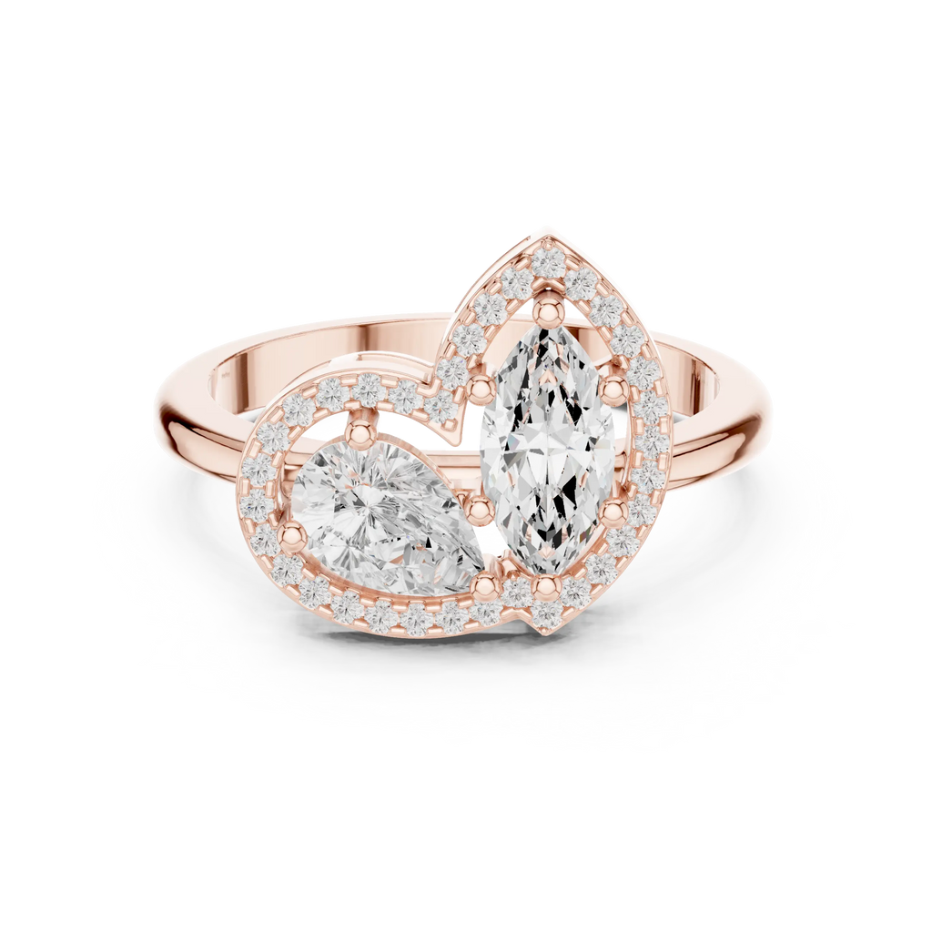 18K Yellow Gold Marquise and Pear-Cut Diamond Engagement Ring