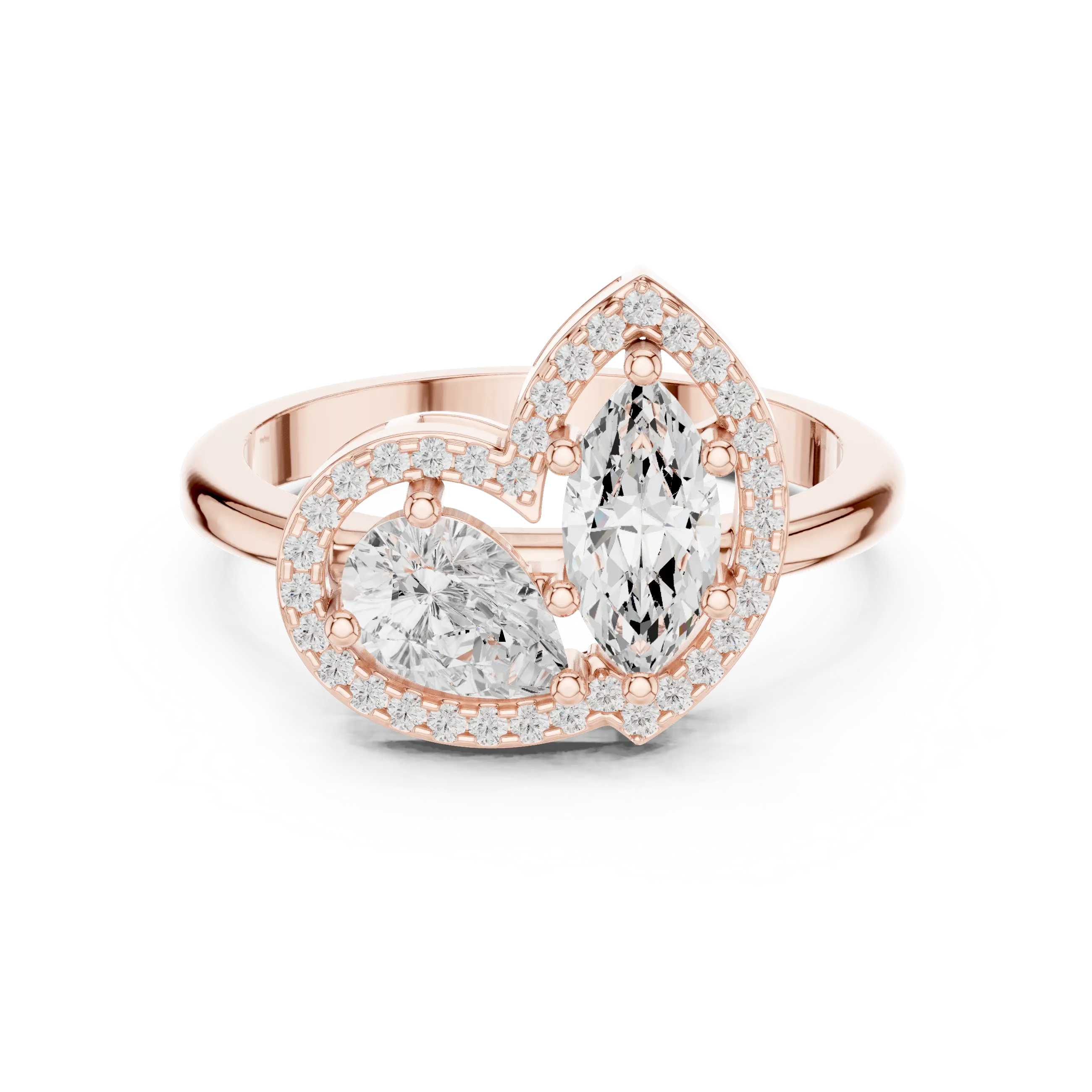 18K Yellow Gold Marquise and Pear-Cut Diamond Engagement Ring
