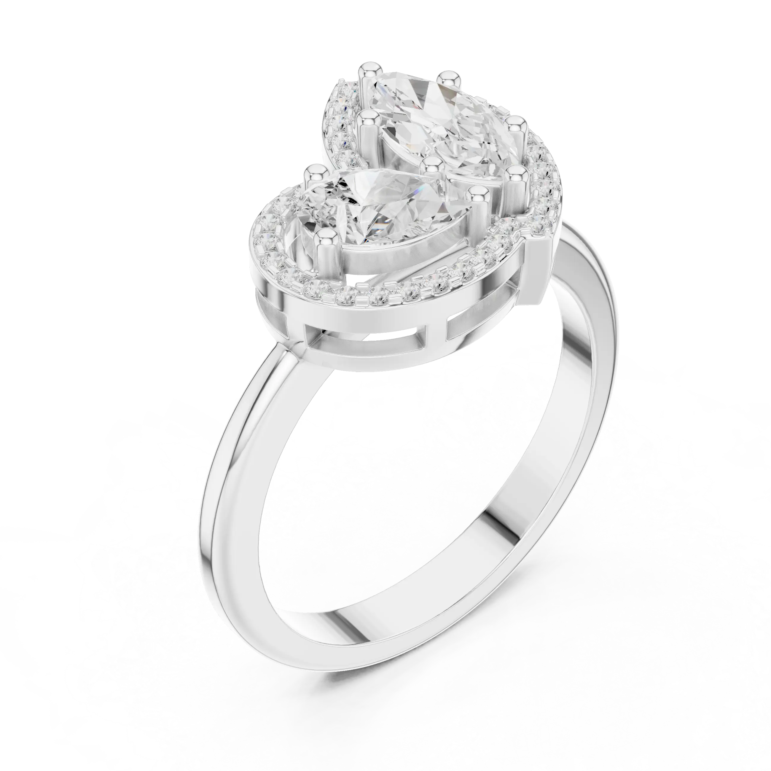 18K Yellow Gold Marquise and Pear-Cut Diamond Engagement Ring
