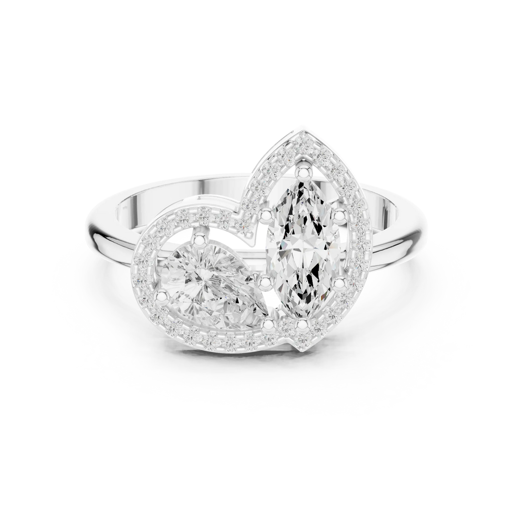 18K Yellow Gold Marquise and Pear-Cut Diamond Engagement Ring