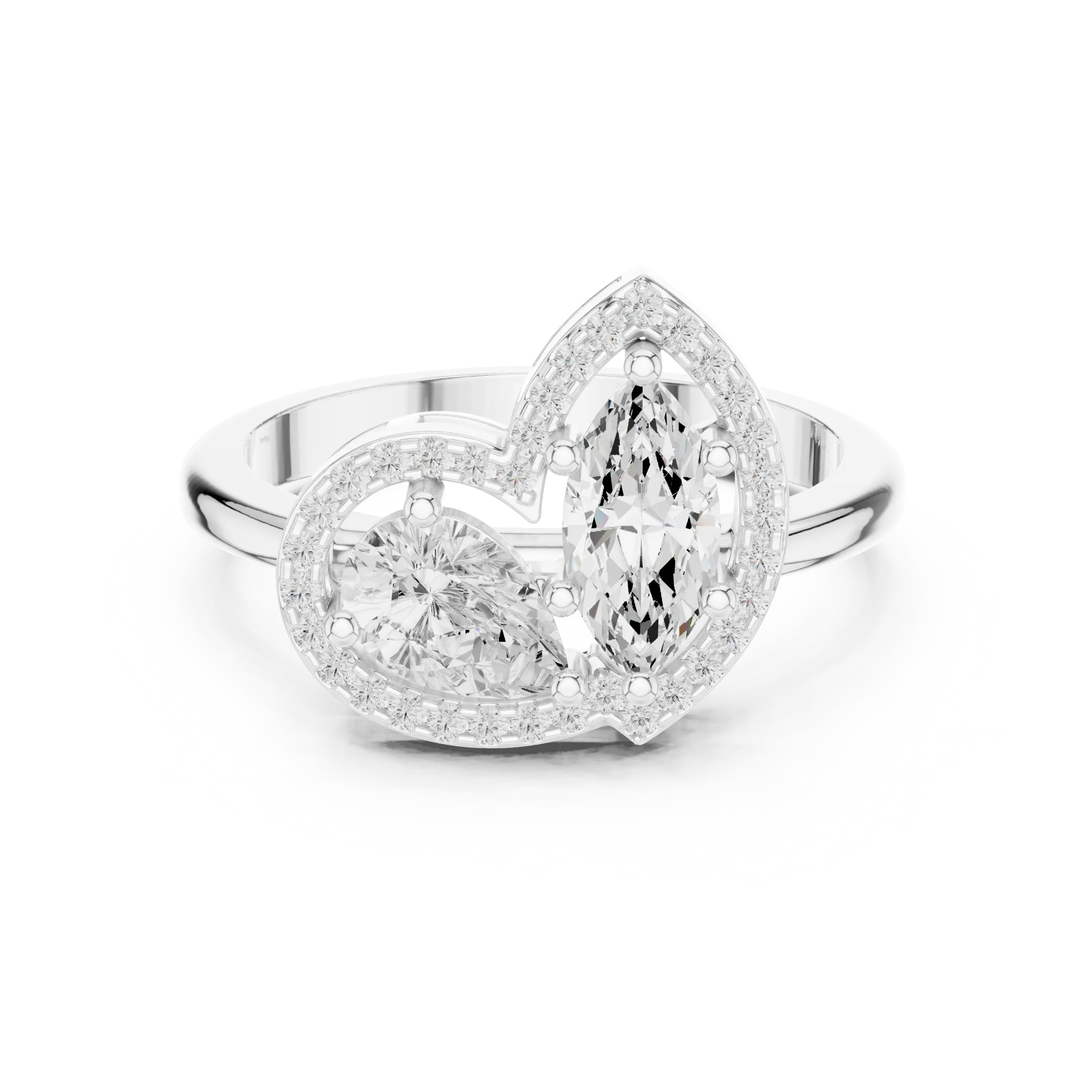 18K Yellow Gold Marquise and Pear-Cut Diamond Engagement Ring