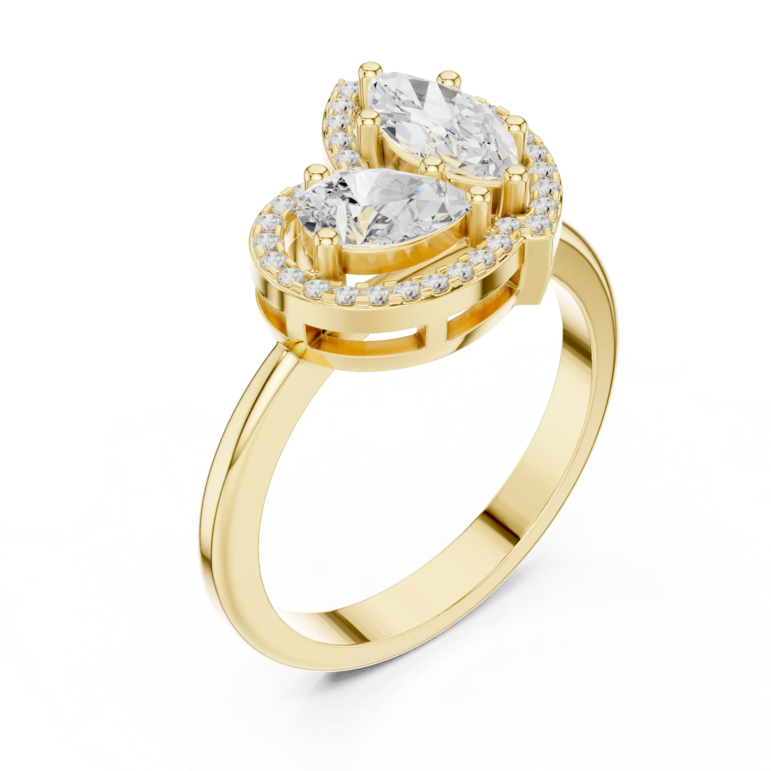 18K Yellow Gold Marquise and Pear-Cut Diamond Engagement Ring