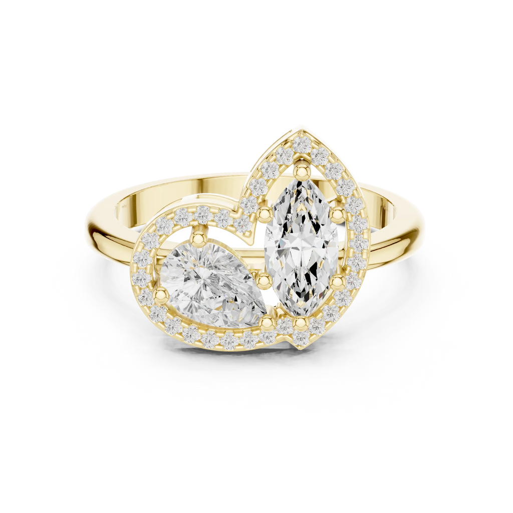 18K Yellow Gold Marquise and Pear-Cut Diamond Engagement Ring