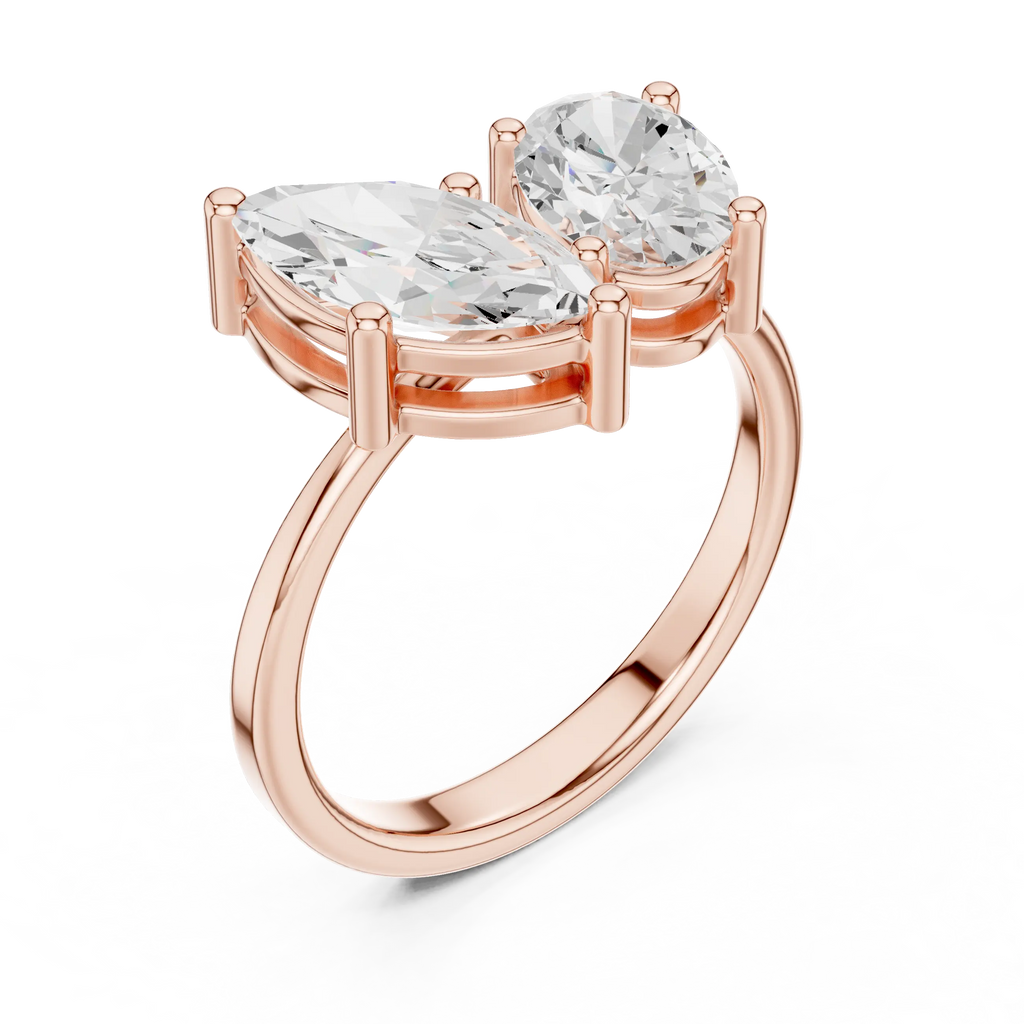 14K White Gold Marquise & Oval Two-Stone Diamond Engagement Ring