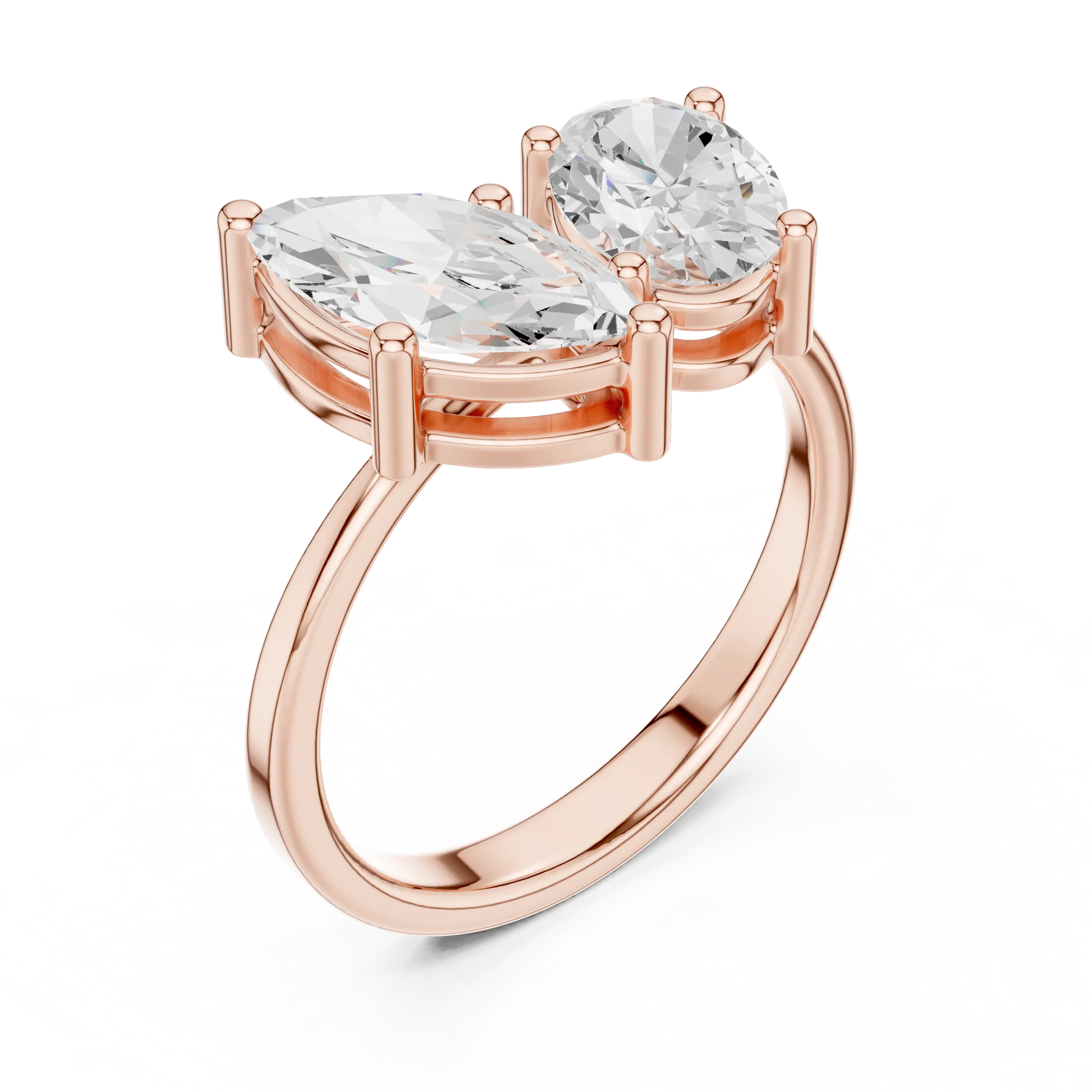 14K White Gold Marquise & Oval Two-Stone Diamond Engagement Ring