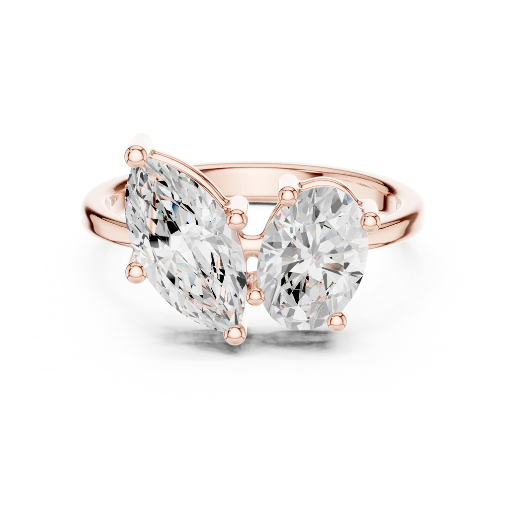 14K White Gold Marquise & Oval Two-Stone Diamond Engagement Ring