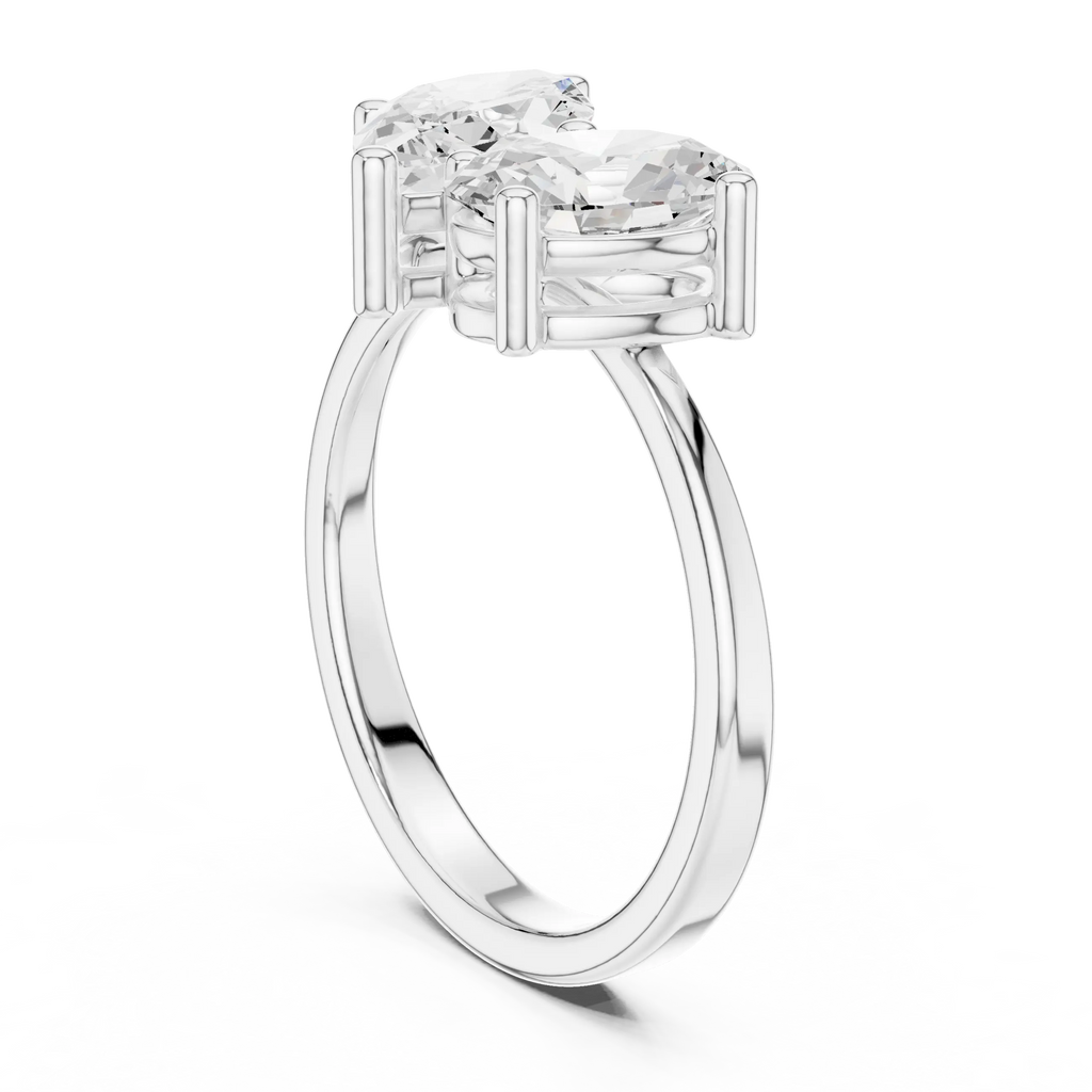 14K White Gold Marquise & Oval Two-Stone Diamond Engagement Ring