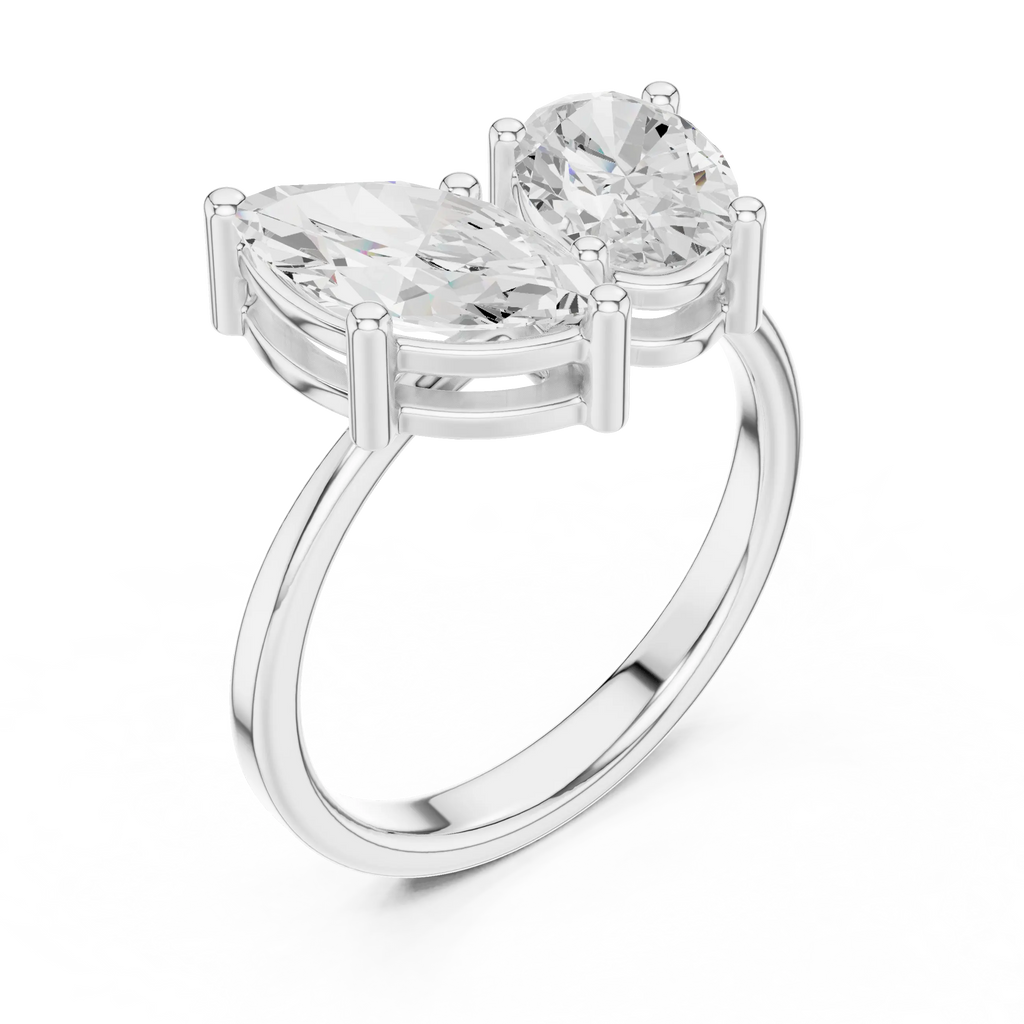 14K White Gold Marquise & Oval Two-Stone Diamond Engagement Ring