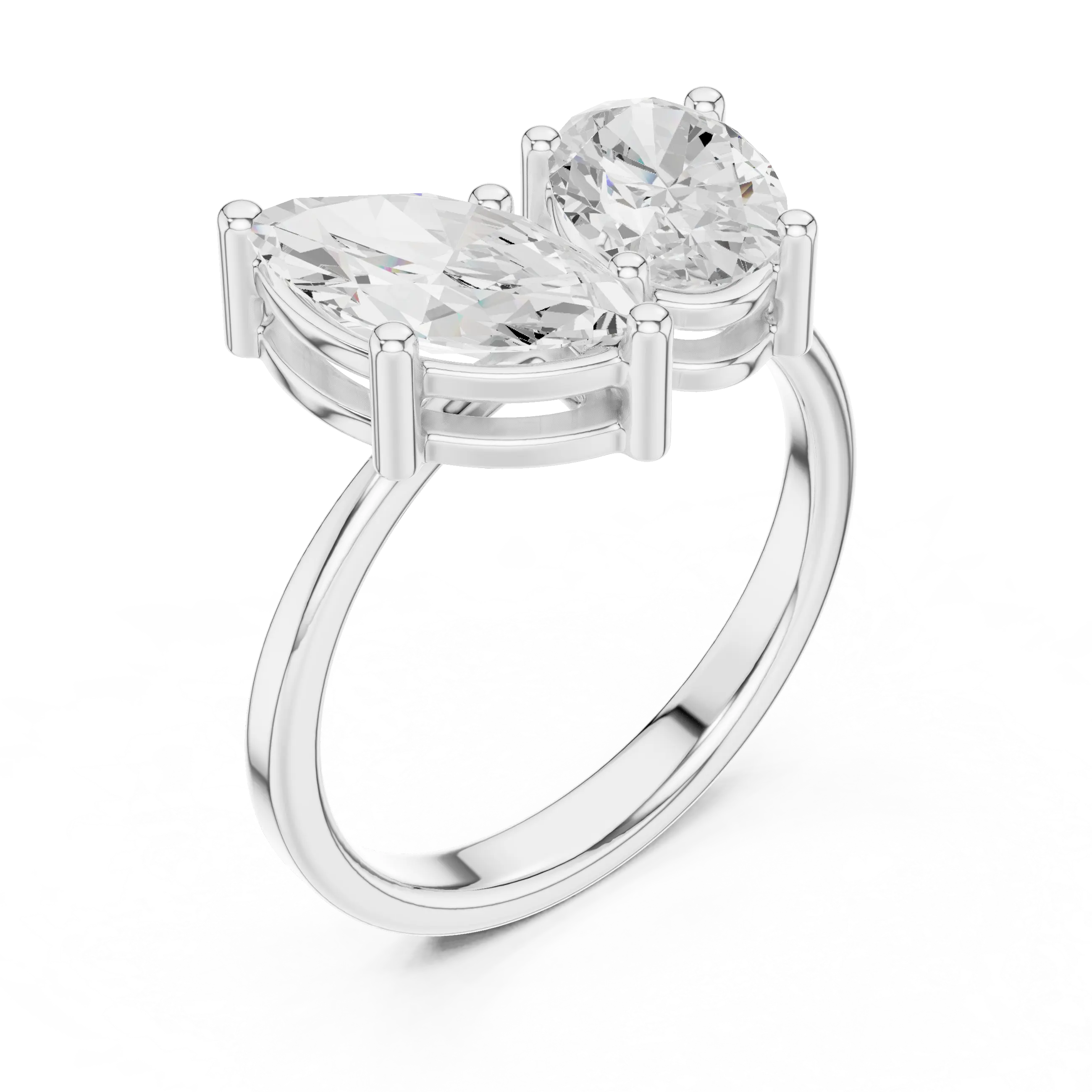14K White Gold Marquise & Oval Two-Stone Diamond Engagement Ring