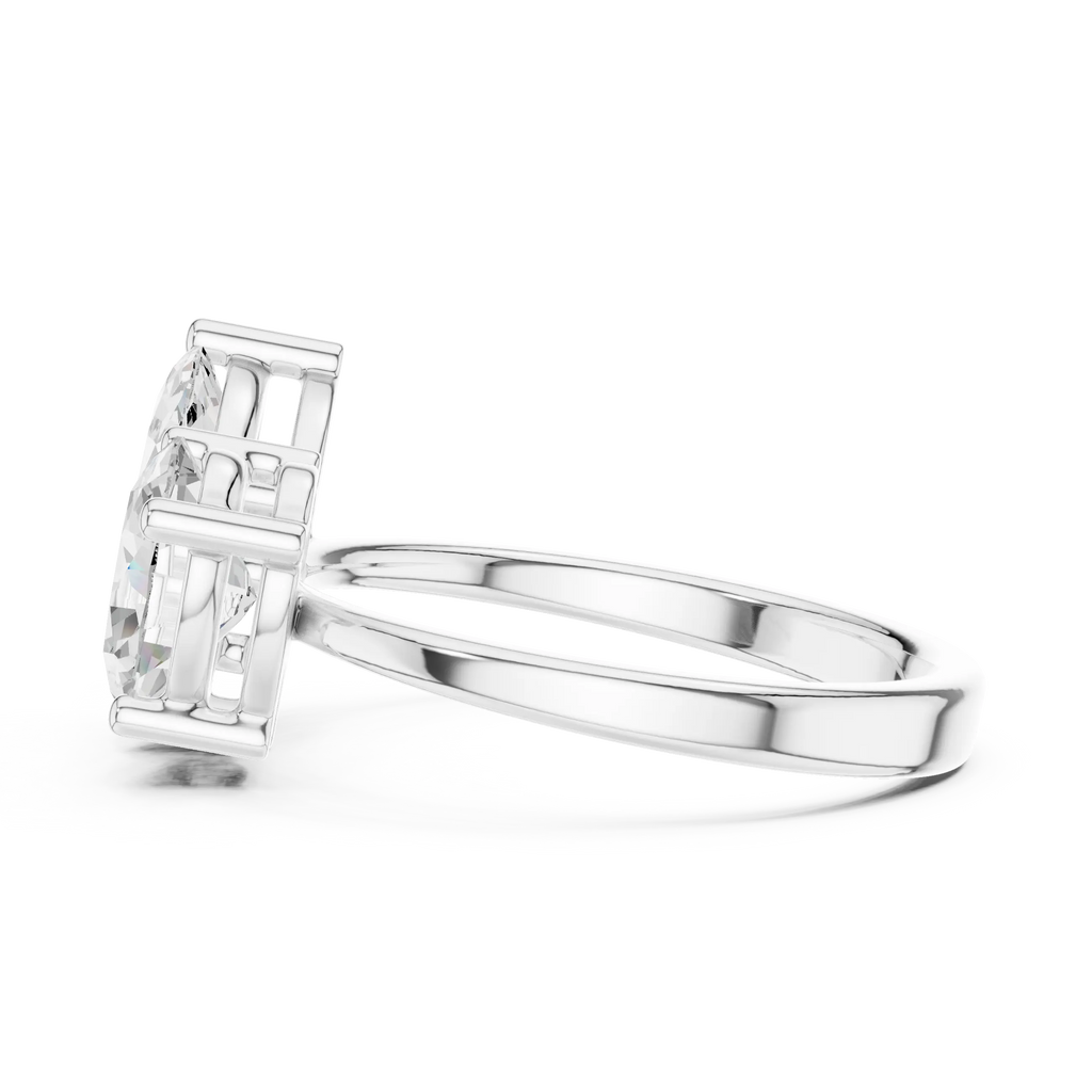 14K White Gold Marquise & Oval Two-Stone Diamond Engagement Ring
