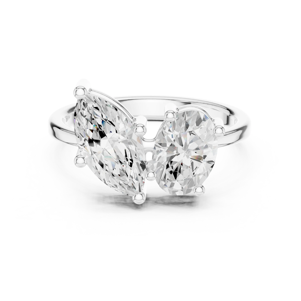 14K White Gold Marquise & Oval Two-Stone Diamond Engagement Ring