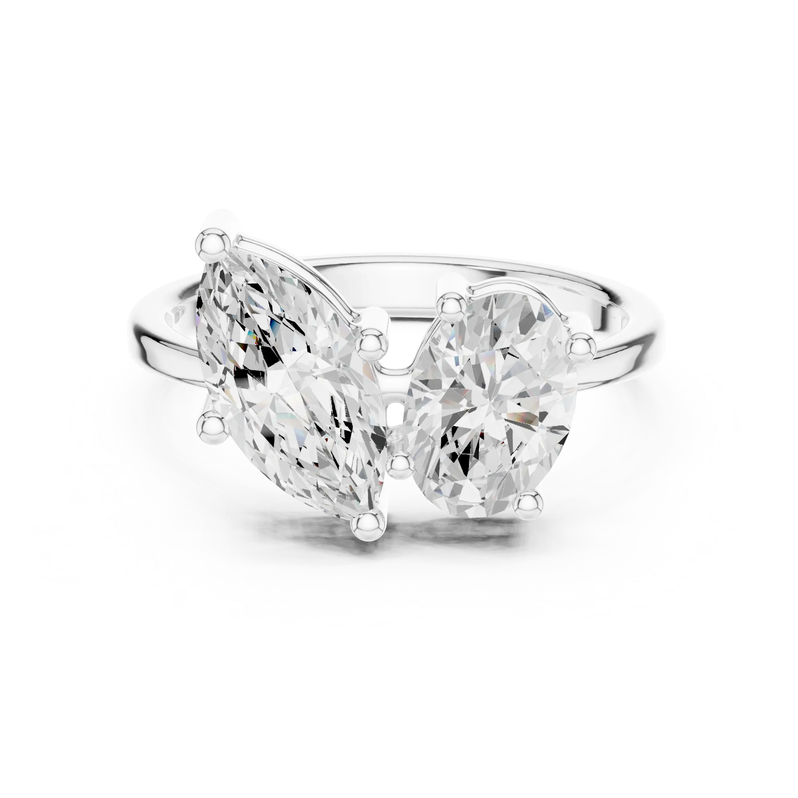 14K White Gold Marquise & Oval Two-Stone Diamond Engagement Ring
