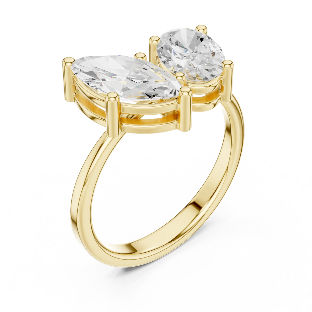 14K White Gold Marquise & Oval Two-Stone Diamond Engagement Ring