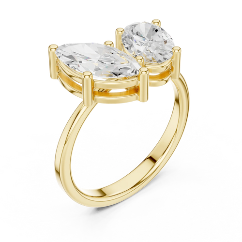 14K White Gold Marquise & Oval Two-Stone Diamond Engagement Ring