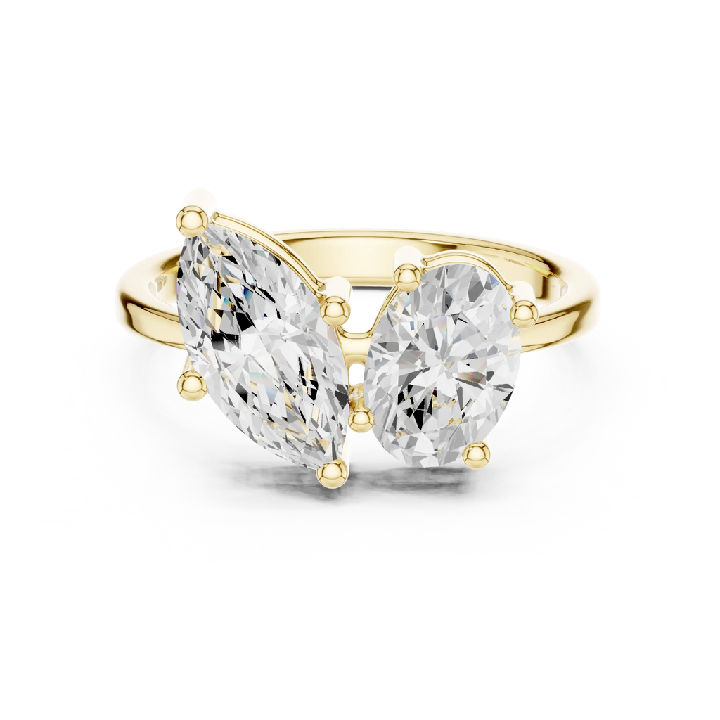 14K White Gold Marquise & Oval Two-Stone Diamond Engagement Ring