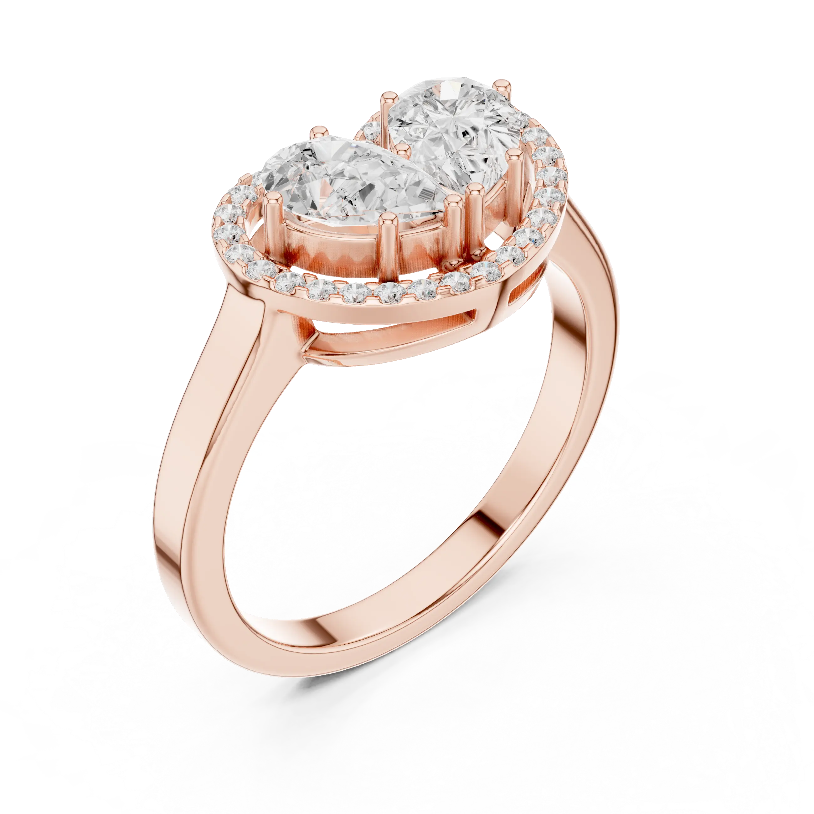 10K White Gold Two-Stone Halo Toi et Moi Diamond Engagement Ring