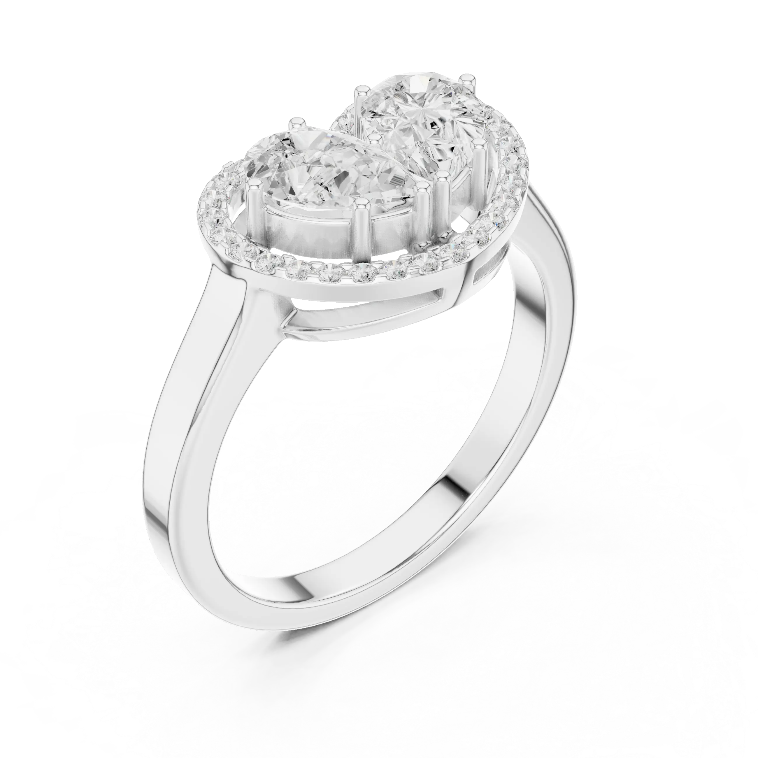 10K White Gold Two-Stone Halo Toi et Moi Diamond Engagement Ring