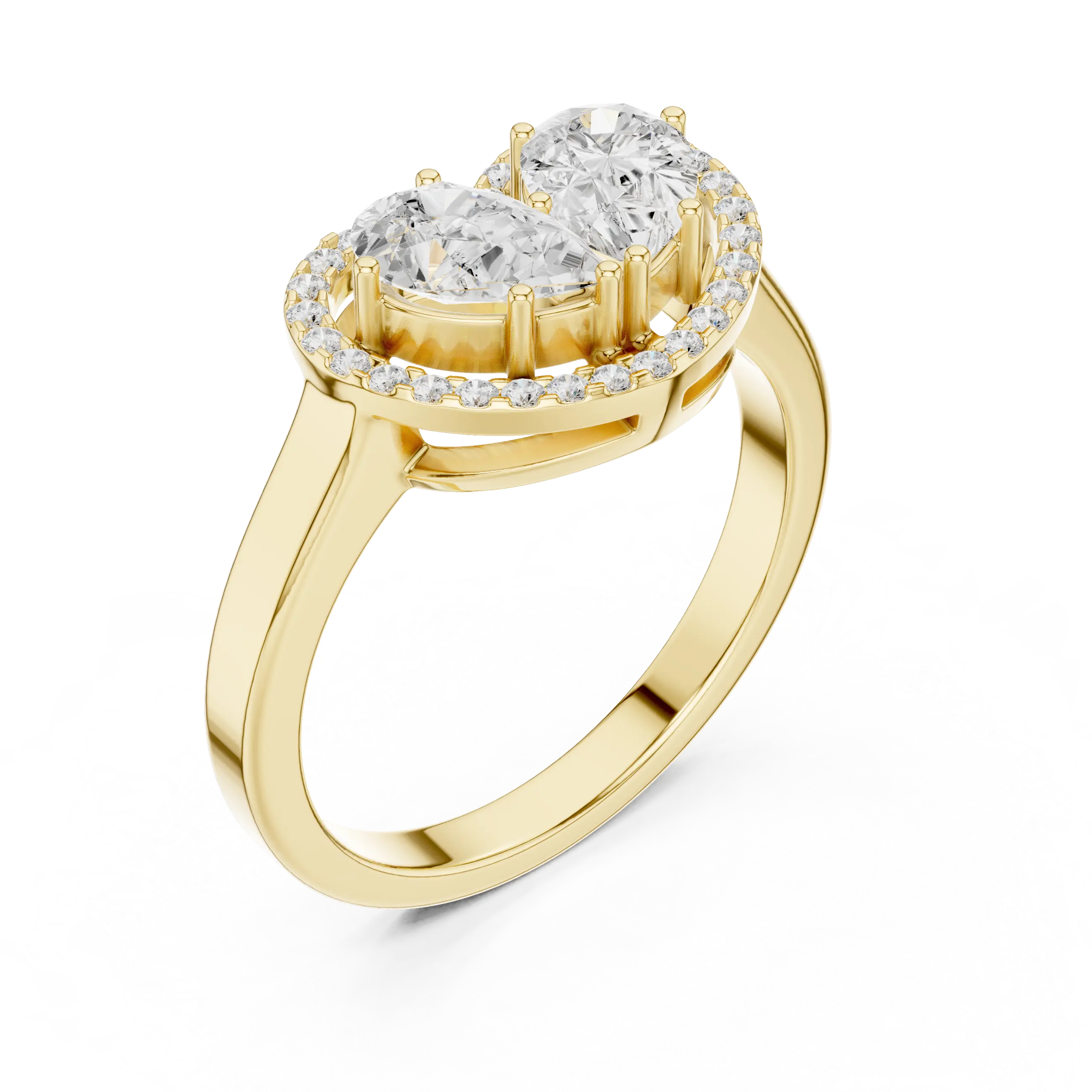 10K White Gold Two-Stone Halo Toi et Moi Diamond Engagement Ring