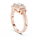 14K White Gold Twin Emerald-Cut Halo Diamond Engagement Ring