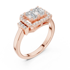 14K White Gold Twin Emerald-Cut Halo Diamond Engagement Ring