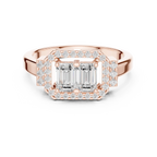 14K White Gold Twin Emerald-Cut Halo Diamond Engagement Ring