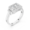 14K White Gold Twin Emerald-Cut Halo Diamond Engagement Ring