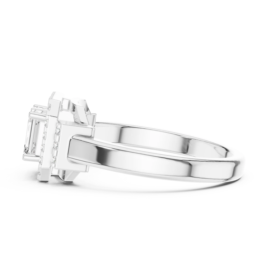14K White Gold Twin Emerald-Cut Halo Diamond Engagement Ring