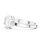 14K White Gold Twin Emerald-Cut Halo Diamond Engagement Ring