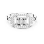 14K White Gold Twin Emerald-Cut Halo Diamond Engagement Ring