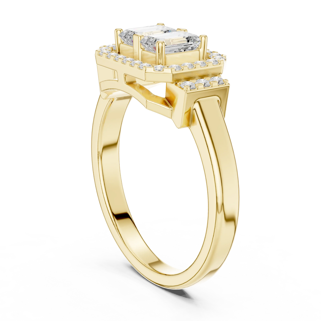 14K White Gold Twin Emerald-Cut Halo Diamond Engagement Ring