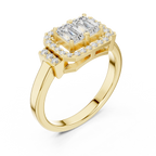 14K White Gold Twin Emerald-Cut Halo Diamond Engagement Ring