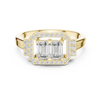 14K White Gold Twin Emerald-Cut Halo Diamond Engagement Ring